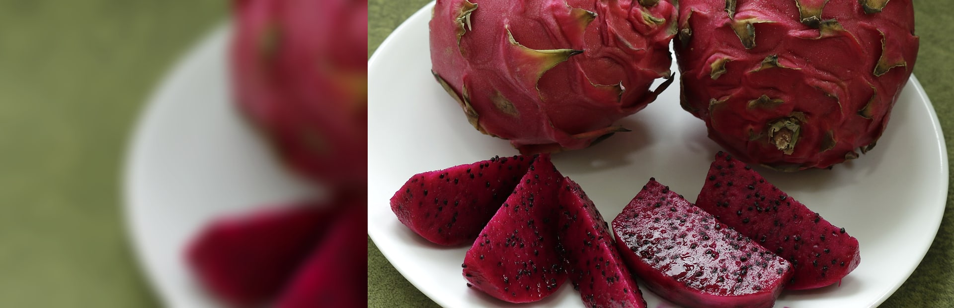 Fresh dragon fruit, whole and sliced